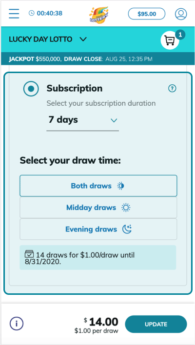 Select your purchase type and time of draw