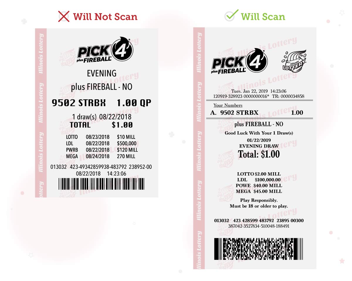 Illinois Lottery App scanable ticket vs unscanable ticket image 